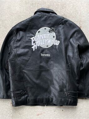 Black Vintage 90s Planet Hollywood Toronto Leather Jacket